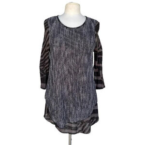 FERATELLI Women’s Size M Black Taupe Crochet Overlay Tunic Blouse